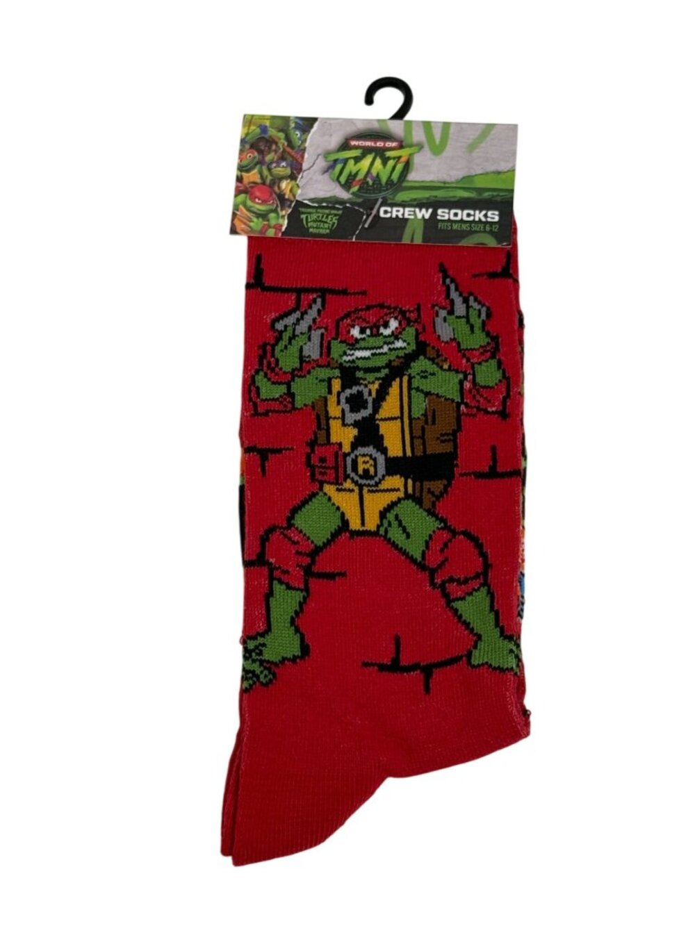 TMNT Raphael Crew Socks Red Mens 6-12 Cartoon Character